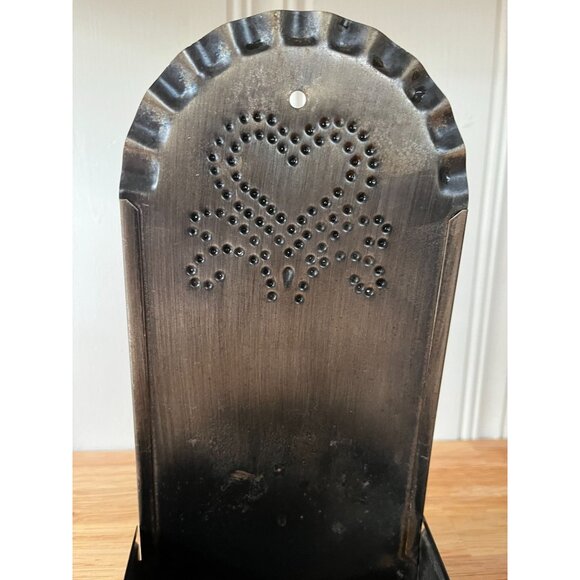 VTG Punched Metal Tin Candle Holder Wall Or Table Mount - Picture 3 of 12